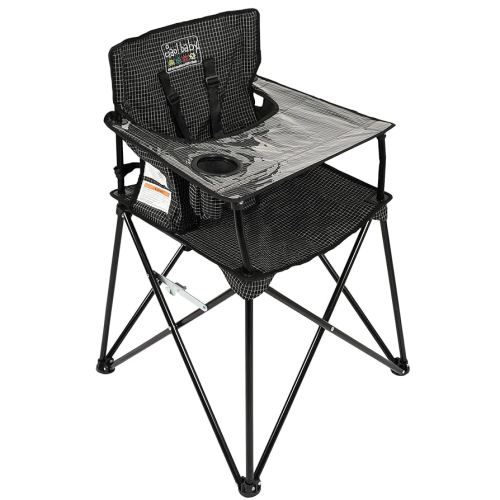 ciao! baby Portable High Chair for Babies and Toddlers, Fold Up Outdoor Travel Seat with Tray and Carry Bag for Camping, Picnics, Beach Days, Sporting Events, and More (Black Check)