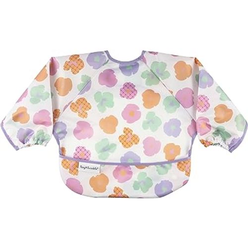 Tiny Twinkle Mess Proof Baby Bib, Cute Full Sleeve Bib Outfit, Waterproof Bibs for Toddlers, Machine Washable, Tug Proof, Baby Smock for Eating, Long Sleeved (Floral Pop, Small 6-24 Months)
