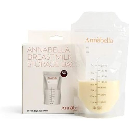 Annabella 50 Pcs BPA Free Breast Milk Storage Bags, 200 ml Milk Bags for Breastmilk Storage, Double-Seal Milk Storage Freezer Bags, Breastmilk Storage Bags, Breastfeeding Bags for Milk