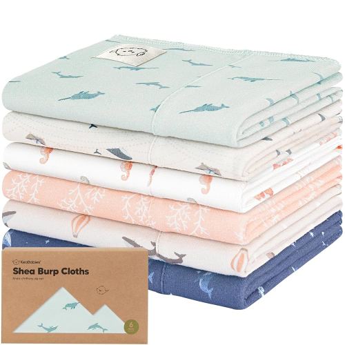 Organic Burp Cloths Baby Boy, Girl - 6-Pack Large Cotton Burping Cloths for Babies, Spit Up Rags, Super Absorbent, Ultra Soft Newborn Rag, Gender Neutral, Machine Washable, Durable (Marine Muse)