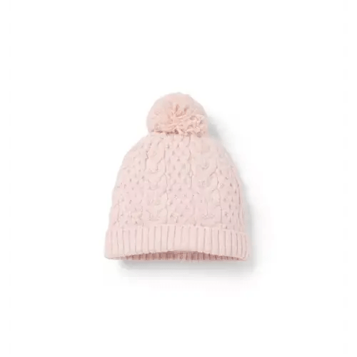 Baby Soft Pink Heather Baby Cable Knit Pom Beanie by Janie and Jack