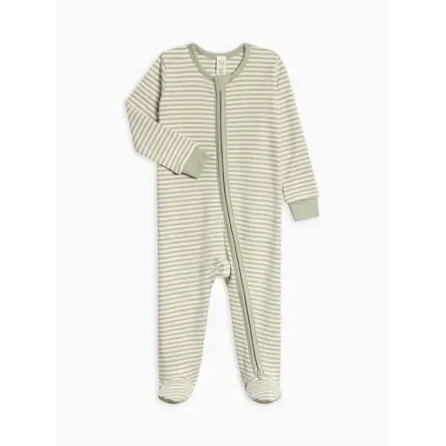 Peyton Zipper Sleeper- Mint Stripe, NB
