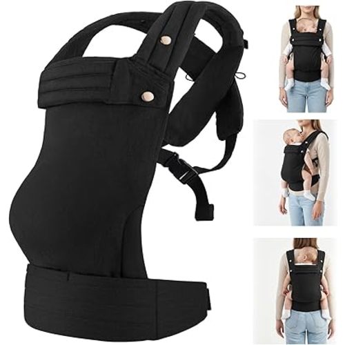 CycleMore Baby Carrier Newborn to Toddler - Soft & Ergonomic Infant Carrier with 3 Carry Positions, Hip-Healthy Adjustable Fit, Travel-Ready, Machine Washable for 7-35 lbs (Black)
