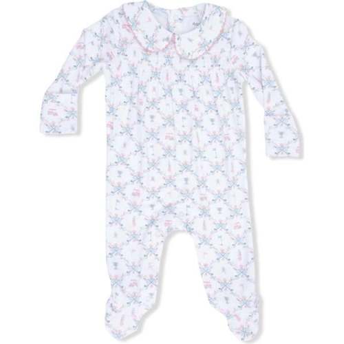 Smocked Peter Pan Snap Footie, Golf Trellis Pink - Angel Dear | Maisonette