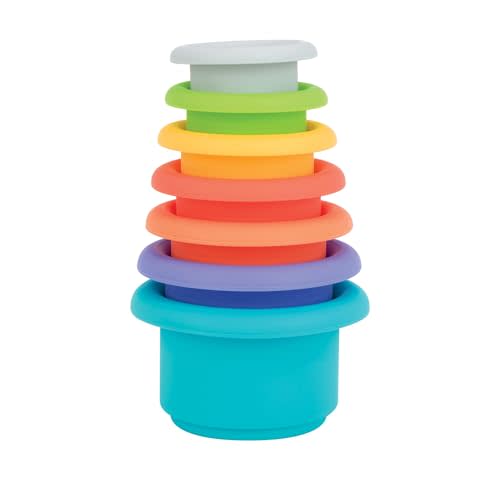 Nuby Stacking Soft Silicone Cups Interactive Toy, Promotes Coordination, Seven Piece (Colors May Vary)