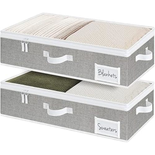 StorageWorks Under Bed Storage Containers with Handles and Label Holder, 2 Pack Ultra-thick Fabric Underbed Bins, Closet Organizer for Clothes, Blankets, Sweater