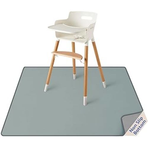 Blissful Diary Baby Splat Mat for Under High Chair, 50.4 x 50.4 Inch Wipeable Splash Mat, Waterproof and Washable, Anti-Slip Floor Protector, Silver Mist