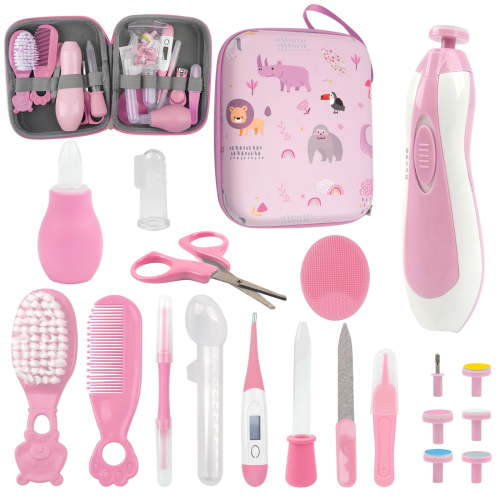 Baby Healthcare and Grooming Kit, Electric Safety Nail Trimmer Baby Nursery Kit, Newborn Care Kits with Hair Brush Comb for Newborn Infant Toddlers Baby Boys Girls Kids,Baby Shower Gifts, Pink