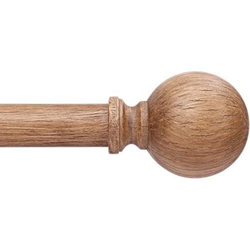 Wood Curtain Rods for Windows 48 to 84 Inch, 1" Diameter Adjustable Rustic Metal Drapery Rod with Modern Faux Wood Grain Finials, Heavy Duty Decorative Farmhouse Curtain Pole for Living Room