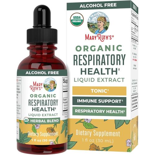 USDA Organic Respiratory Health Liquid Drops with Mullein Leaf | Marshmallow Root & Elderberry | Mullein Drops for Lungs Herbal Blend | Immune Support Supplement | Non-GMO | Vegan | 1 Fl Oz