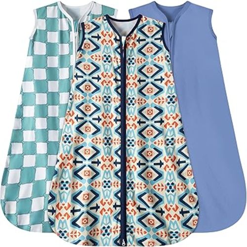 Baby Sleep Sack 0-6 Months 3 Pack Baby Wearable Blanket 100% Rayon Cotton 2-Way Zipper Toddler Sleeping Sack .Comfy Soft Lightweight TOG 0.3 (Bohemia&Checkered&Blue)