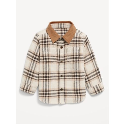 Long-Sleeve Corduroy-Trim Flannel Shirt for Baby