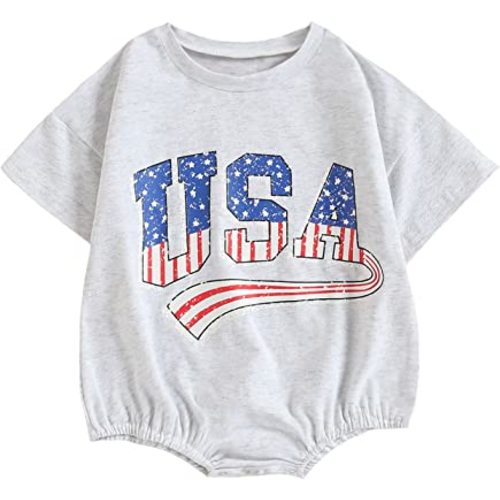 Twopumpkin 4th of July Baby Boy Girl Outfit Newborn Toddler Bubble Romper Retro Fourth Of July Clothes