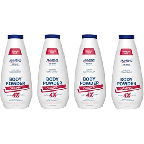Ammens Body Powder Original – Talc-Free Clean Formula, All-Day 4X Strong Protection, 11 oz (Pack of 4)