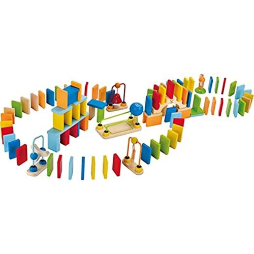 Amazon.com: Dynamo Wooden Domino Set by Hape | Award Winning Domino Racing Building Block Set for Kids, 107 Solid Pieces of Fun Filled Racing, Building and Stacking : Toys & Games