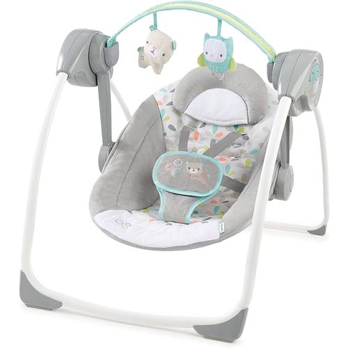 Ingenuity Comfort 2 Go Compact Portable 6-Speed Cushioned Baby Swing with Music, Folds Easy, 0-9 Months 6-20 lbs (Fanciful Forest)