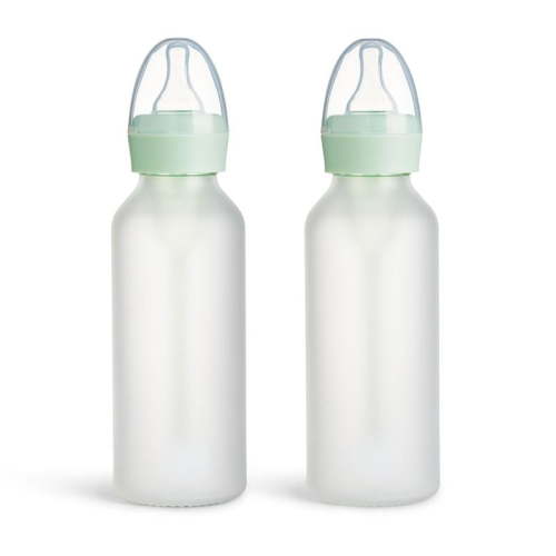 Silicone Glass Baby Bottle - Anti-Colic Feeding System with Natural Feel Nipple, 2pk