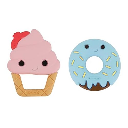 Infantino Sweet Tooth Silicone Teethers, Textured Baby Teething Toy, Ice Cream and Donut, 2-Pack