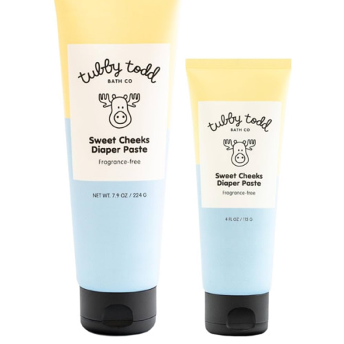 TUBBY TODD Sweet Cheeks Diaper Paste - Diaper Rash Cream with 14% Zinc Oxide - Hypoallergenic - For Soothing and Protecting Sensitive Skin - 2 Pack, 4oz & 7.9oz