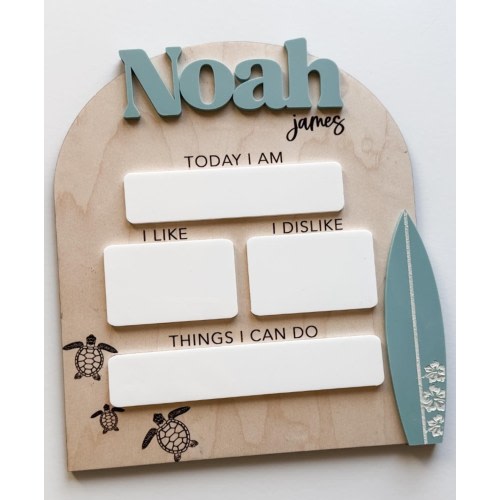 Personalized Dry Erase Monthly Milestone Board | Coastal Nursery | Beach Nursery | Ocean Nursery Decor | Surfboard decor| Baby Photo Prop  |
