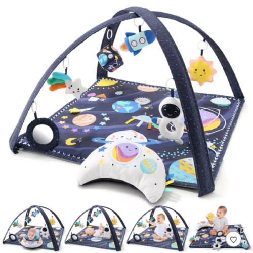 The Peanutshell Unisex Baby Play Gym & 7-in-1 Play Mat - Playmat Baby Toys 0-6, 6-12 Months Tummy Time Mat with Hanging Toys, Soft Padded Mat for Newborns, Infants - Space