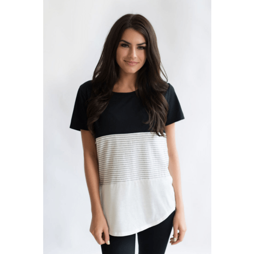 Black Colorblock Nursing Tee – 3-Block Nursing T-Shirt