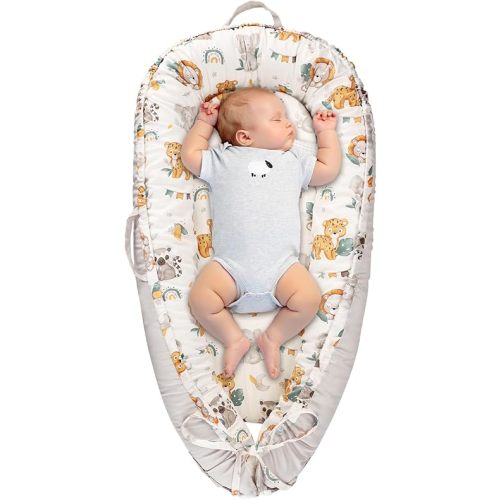 Baby Lounger Cover for Boys Girls, Reversible Baby Nest Cover, Adjustable Baby Lounger Replaceable Cover for Infant Newborn, Portable and Machine Washable, Cotton Gray Elephant Cover Only