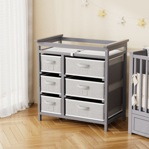 Ebern Designs Baby Wooden Changing Table With Pad Fabric Drawers & Reviews | Wayfair