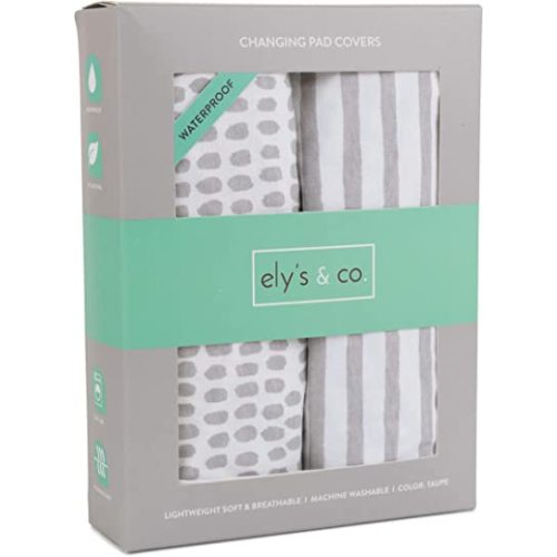 Ely's & Co. Waterproof Changing Pad Covers | Cradles Sheets 2 Pack - 100% Jersey Cotton with Waterproof Liner - Neutral Taupe Grey for Baby Girls and Boys, Newborn Essentials