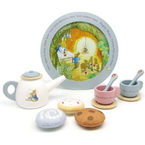 KIDS PREFERRED Beatrix Potter Peter Rabbit Wooden Tea Set for Pretend Play, 11 Pieces