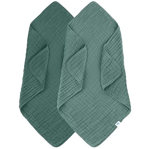 SWEET DOLPHIN Muslin Baby Bath Towels Blanket - 2 Pack 100% Cotton Towel for Babies, Infants, Toddlers - 40x40Inch - Highly Absorbent, Deep Emerald