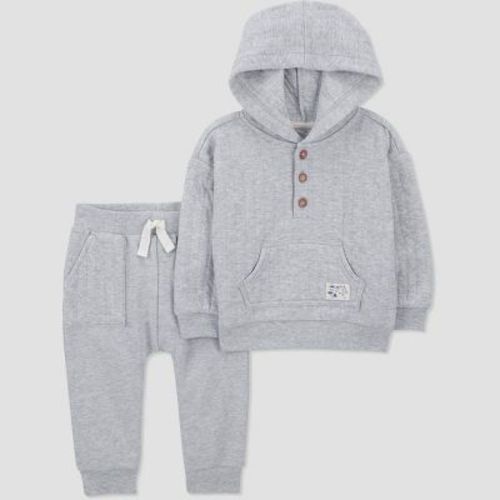 Carter's Just One You® Baby Boys' Solid Hood Top & Bottom Set - Gray Newborn