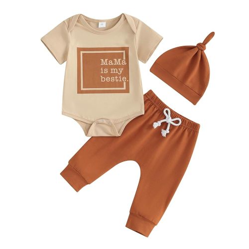 FIOMVA Newborn Baby Clothes Boy Funny Letter Short Sleeve Onesie Romper+Long Pants Set Infant Summer Outfits