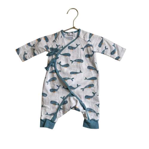 Angel Dear Ivory & Blue Whale Long Sleeve One Piece - Size 0-3 Months