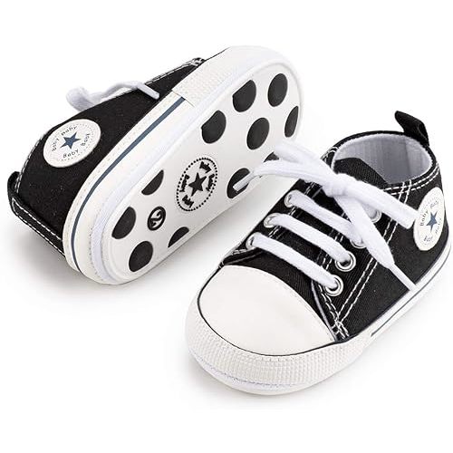 KIDSUN Unisex Baby Boy Girl Canvas Sneaker Soft Sole Infant Lace up Newborn Ankle Toddler First Walkers Crib Shoes
