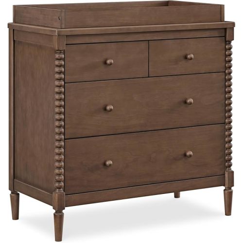 Delta Children Saint 4 Drawer Dresser with Changing Top and Interlocking Drawers, Teak Brown