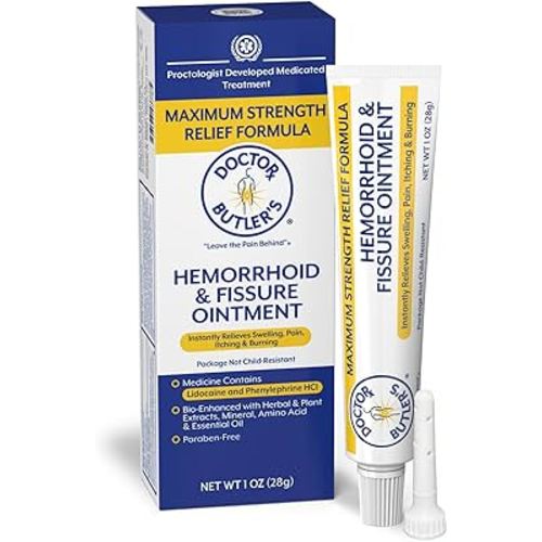 Doctor Butler’s Hemorrhoid & Fissure Ointment – Hemorrhoid Treatment and Hemorrhoid Cream with Lidocaine and Phenylephrine HCI for Fast Acting Relief of Pain, Swelling, Discomfort, and Itching (1 oz.)