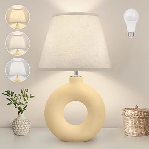 Yellow Table Lamp for Living Room Bedroom, 21" Modern Yellow Ceramic Bedside Lamps for Kids Room 3 Color Temperature Small Lights for Night Stands, Dorm, Office, Home Décor (Bulb Included)