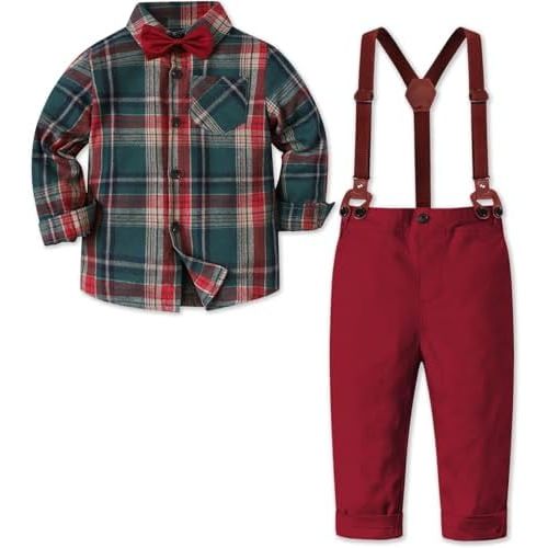 SANGTREE Toddler Baby Boys Clothes Gentleman Outfits, Bowtie Shirt Suspenders Pants Sets, 3 Months - 6 Years