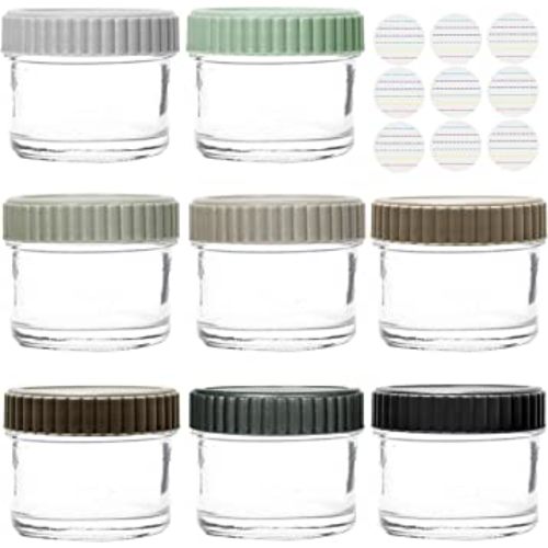 Youngever Glass Baby Food Storage, 4 Ounce Stackable Baby Food Glass Containers with Airtight Lids, Glass Jars with Lids, 8 Urban Colors (8 Sets)