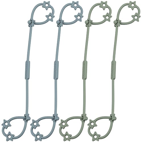Toy Straps for Baby, 4 Pack Adjustable Stretchable Sippy Cup Straps, Sippy Bottles or Pacifier to Stroller, Highchair, Car Seat, Hanging Basket (4Pack, Ether/Sage x 2)