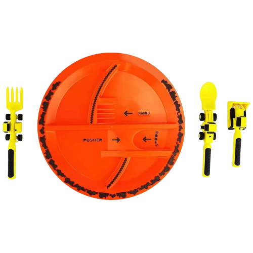 Creatively Kids Dining Tool Set Construction fork and Spoon for Kids Construction Themed Toddler Utensils & Toddler Plates Toddler Plates and Utensils Set Toddler forks
