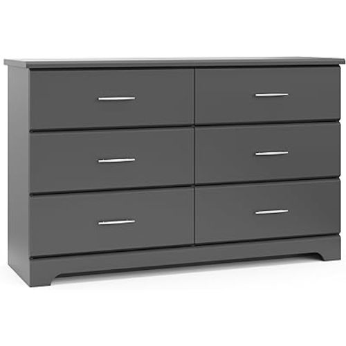 Storkcraft Brookside 6 Drawer Double Dresser (Gray) – GREENGUARD Gold Certified, Dresser For Nursery, 6 Drawer Dresser, Kids Dresser, Nursery Dresser Drawer Organizer, Chest of Drawers