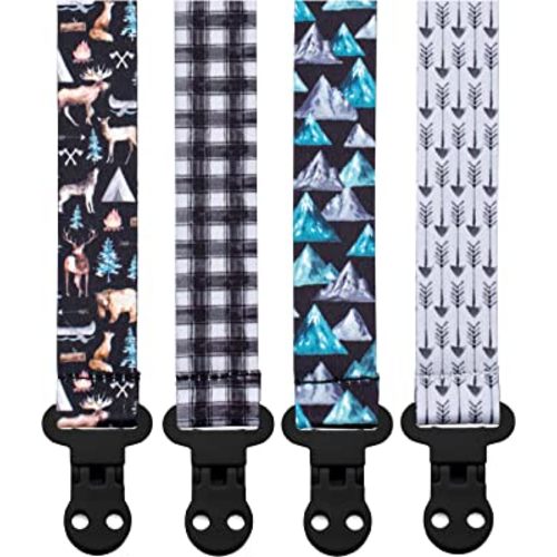 Baby Pacifier Clip Leash Soothie Holder Unisex for Girl or Boy 4 Pack Gift Set Universal Fit (Little Adventurer)
