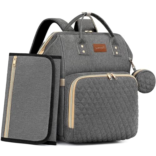 ROSEGIN Baby Diaper Bag Backpack with Changing Pad, Pacifier Case, for Boy Girl Toddler - Large, Stylish, Waterproof Travel Diaper Bag for Mom - Baby Shower Gifts - Grey