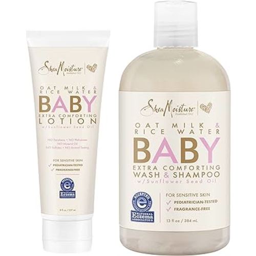 SheaMoisture Baby Wash and Shampoo, and Baby Lotion For Dry Skin and Sensitive Skin Oat Milk and Rice Water Baby Care With Shea Butter 21 oz 2 Count
