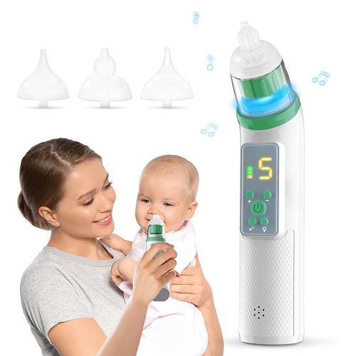 Nasal Aspirator for Baby, Electric Nose Suction for Baby Nose Sucker with 5 Suction Levels, Waterproof Nose Aspirator for Toddlers with 3 Silicone Tips, Music and Light Soothing Function, Deep Green