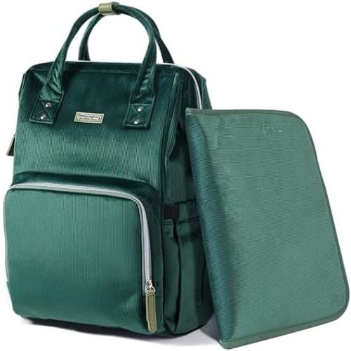 SUNVENO Diaper Bag Backpack, Large Capacity Baby-Bag with Changing Pad & Stroller Clips Velvet Stitching Diaper-Backpack Travel Tote Nappy Bag Organizer for Baby Care with USB Charging Port, Green