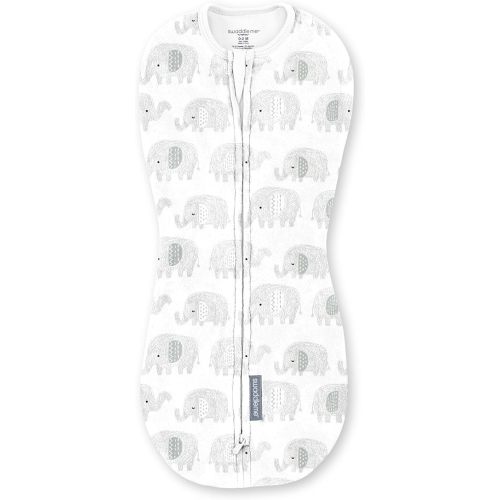 SwaddleMe by Ingenuity Compression Swaddle Pod, Two-Way Zipper for Easy Changes, Improves Sleep & Calms Startle Reflex, 0-2 Months, 1-Pack - Scribble Elephant