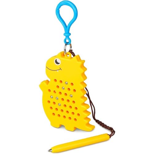 Magnetic Drawing Board for Kids Toddlers with Beads and Magnet Stylus Pen - Keychains Magnetic Dot Art Airplane & Car Ride Road Trip Activities Travel Toys for Kids (Yellow Dinosaur)